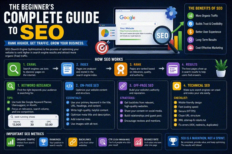 Cover image for Beginner's Complete Guide to SEO Optimization in 2026