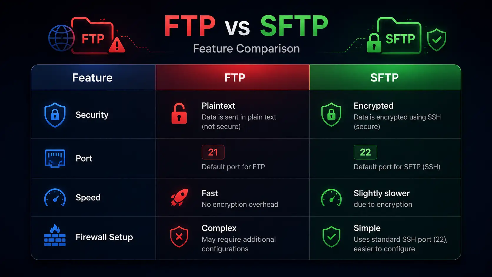 FTP vs SFTP Comparison Table