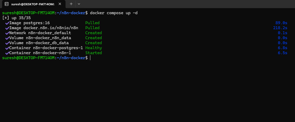 Terminal output showing containers starting up