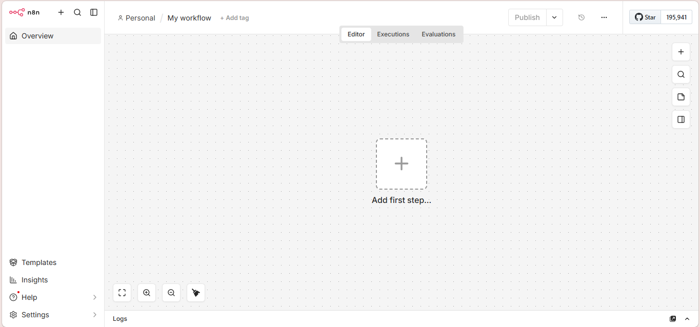 The main n8n workflow canvas