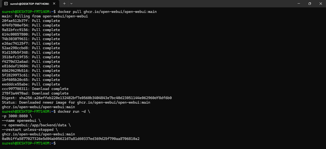 Terminal output showing OpenWebUI starting up