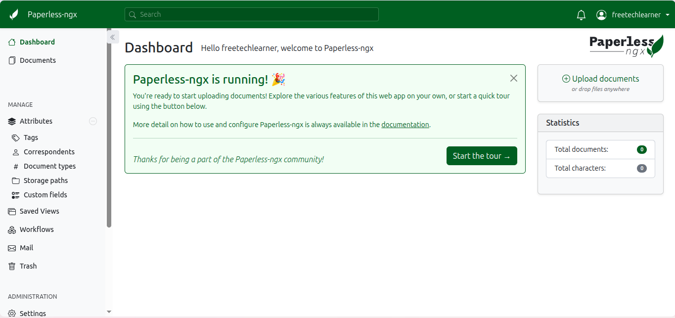 Paperless-ngx Web Dashboard Interface
